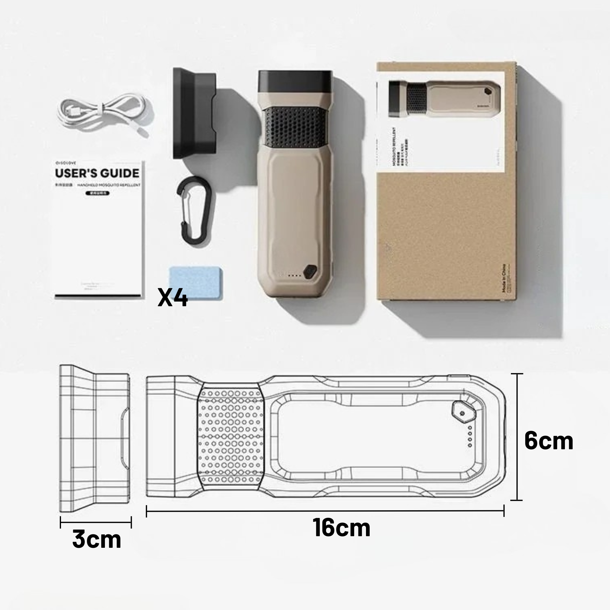 3-in-1 Fästing/Myggdosa, 9600 mAh Powerbank & Ficklampa